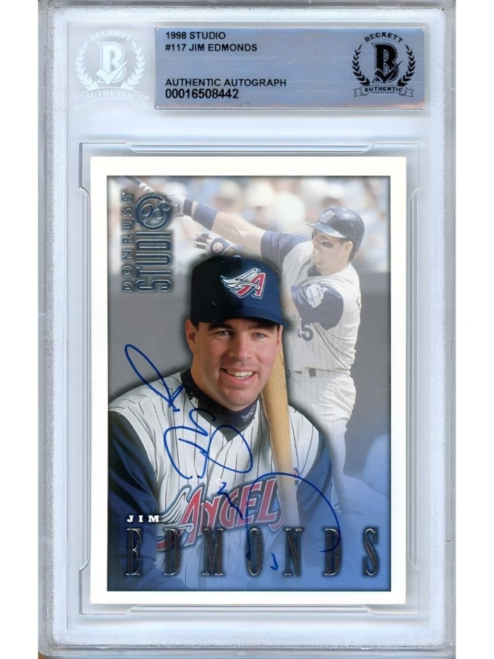 Jim Edmonds Signed 1998 Donruss Studio #117 Anaheim Angels BAS Slabbed Auto MLB
